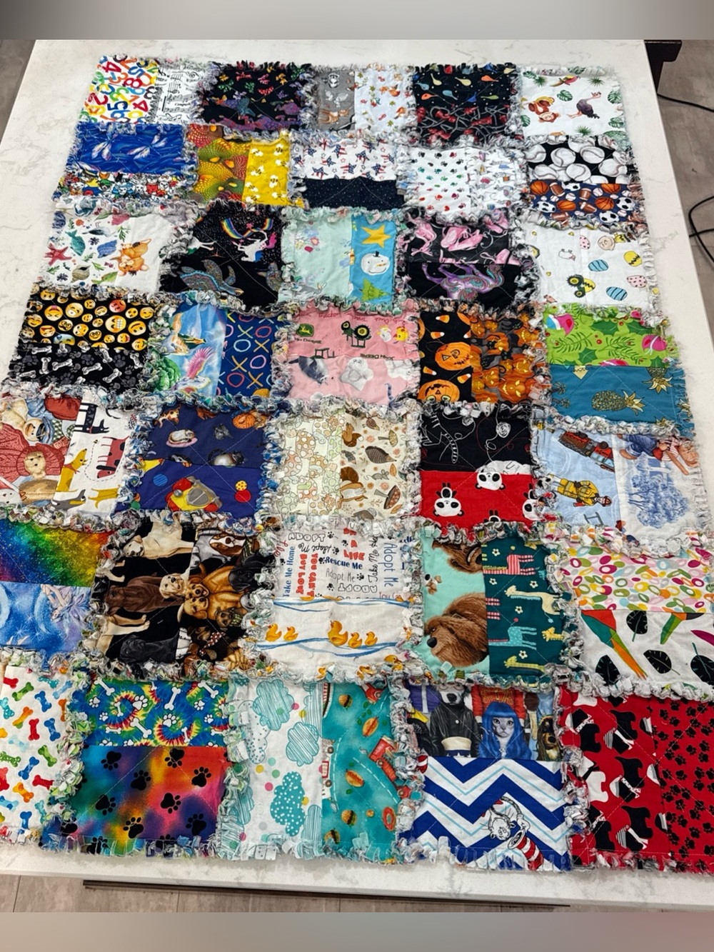 Kids Patchwork Activity Blanket - Multi-Color Rag Quilt “I Spy” 45x33”